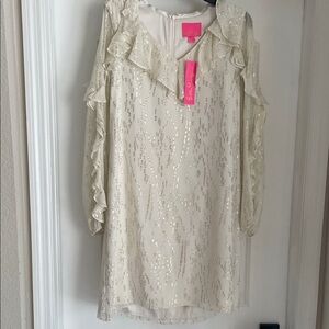 Lilly Pulitzer Cream Long Sleeve Dress with Gold Accents